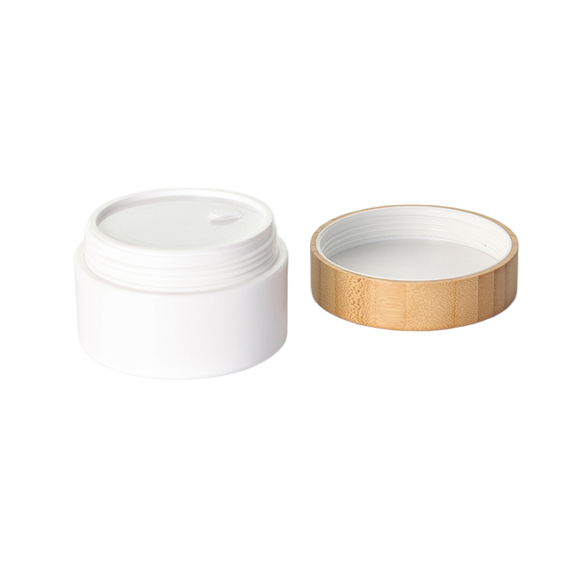 Pot de crème en PP blanc avec couvercle en bambou naturel
