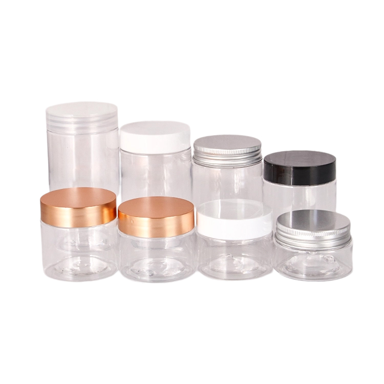 Pots crèmes en plastique clairs d'ANIMAL FAMILIER avec les couvercles en aluminium pour l'emballage de soin de la peau
