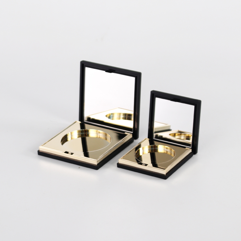 Plaque de fard à paupières de luxe avec couvercle noir et miroir de taille différente avec logo personnalisé