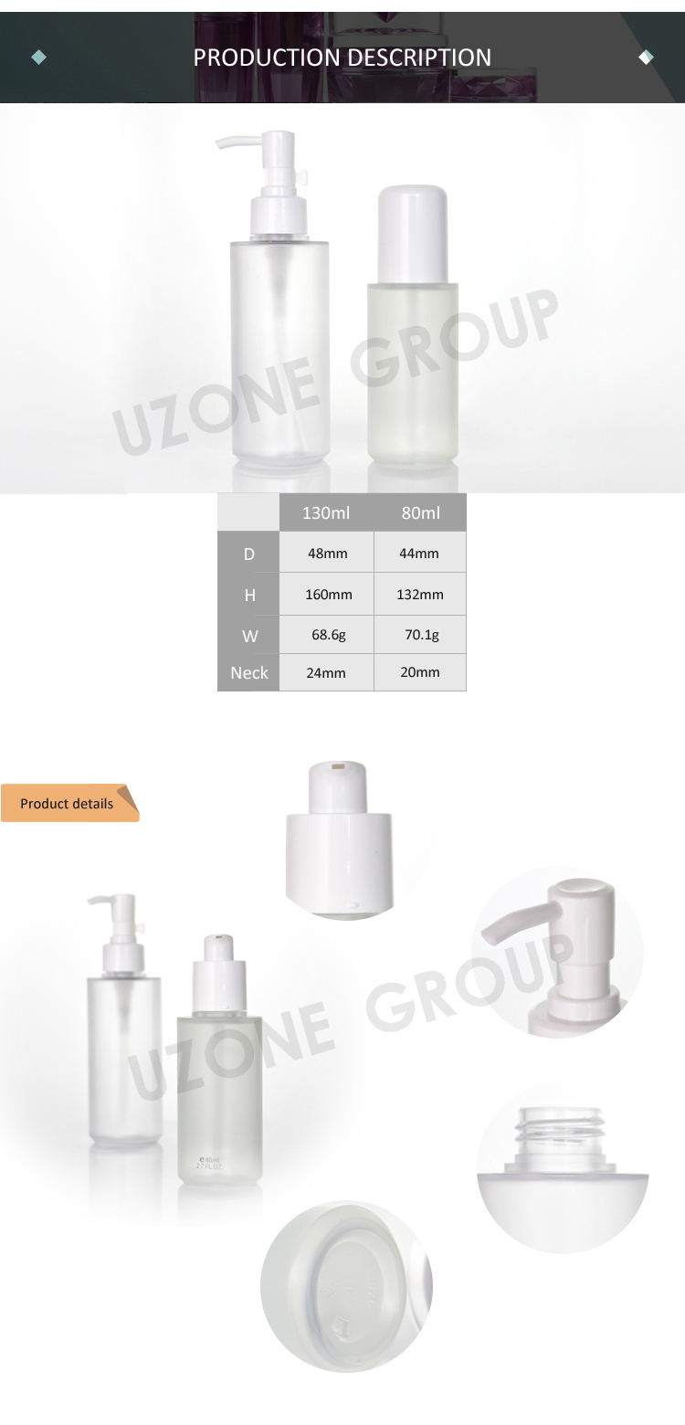 Flacon de lotion en plastique transparent de 80 ml 130 ml avec bouchon pulvérisateur