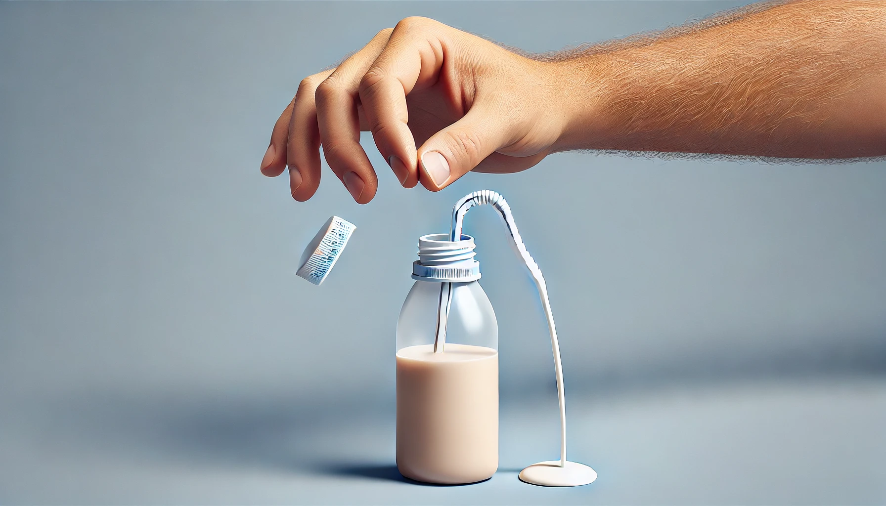 insérer une paille dans une bouteille de lotion