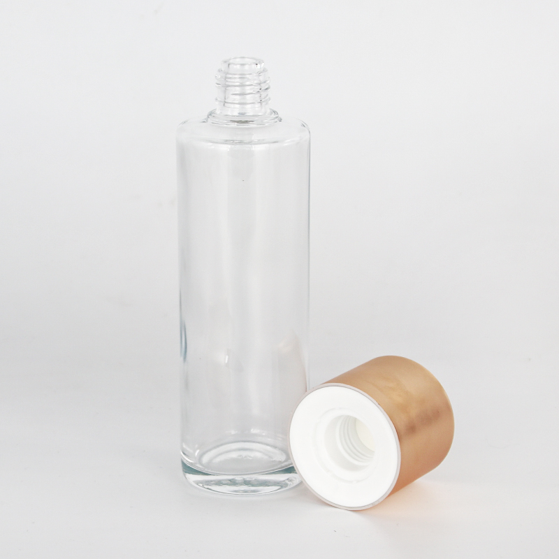 Flacon de toner en verre transparent de 200 ml avec couvercle à vis doré