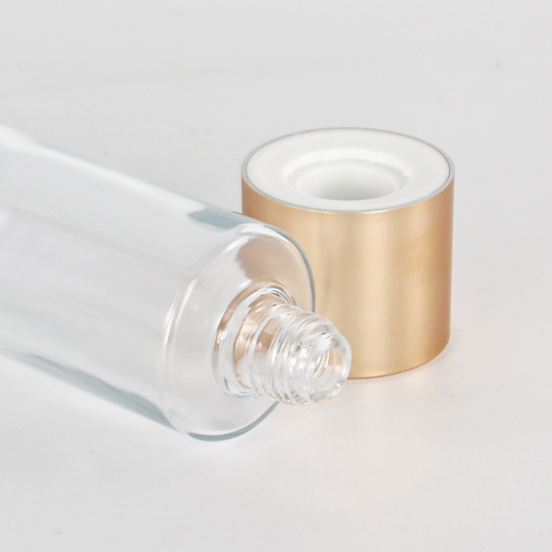 Flacon de toner en verre transparent de 200 ml avec couvercle à vis doré